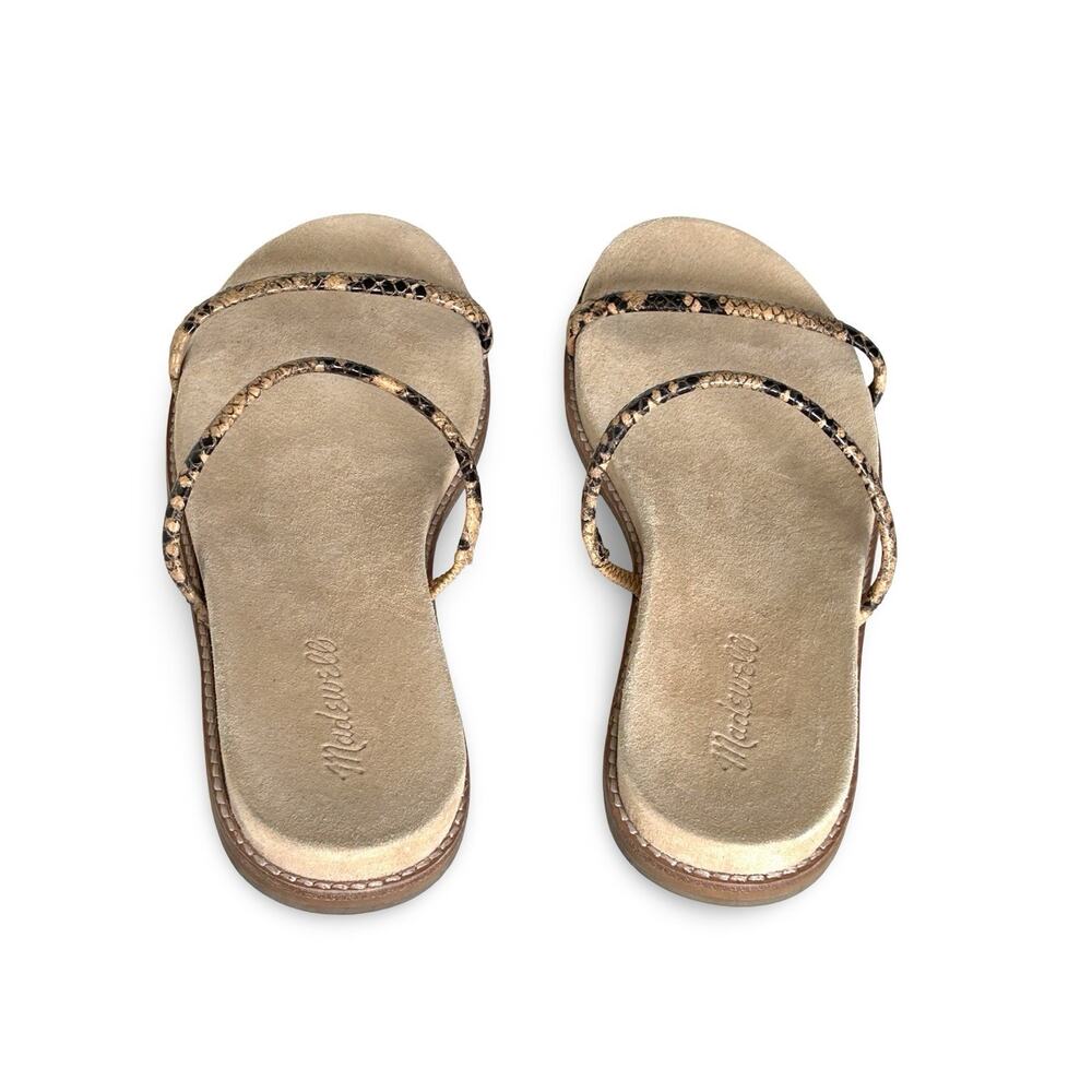 Madewell Bare Slide Sandals Size 8.5 Tan & Brown Snake Skin Pattern Flats - Picture 4 of 5